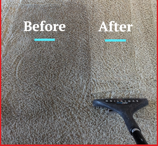 Before and after carpet cleaning result from Patriot Carpet Cleaning
